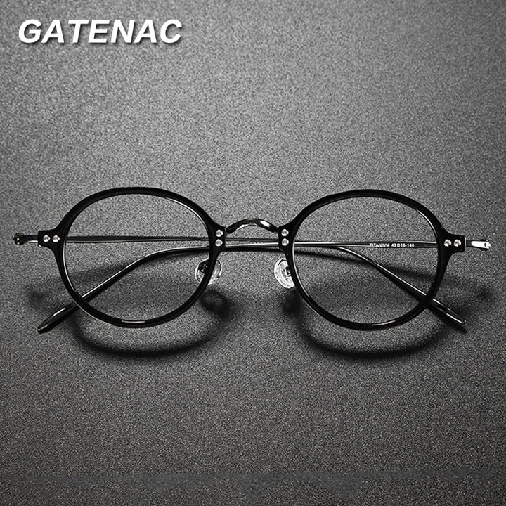 Gatenac Unisex Full Rim Round Acetate Titanium Frame Eyeglasses Gxyj546 Full Rim Gatenac