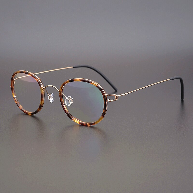 Gatenac Unisex Full Rim Round Screwless Titanium Frame Eyeglasses Gxyj267 Full Rim Gatenac Tortoise-Gold