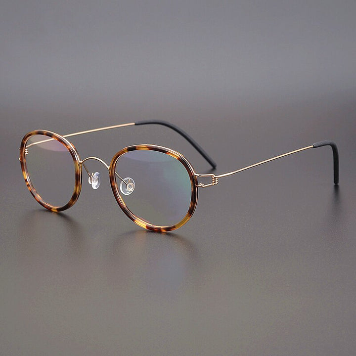 Gatenac Unisex Full Rim Round Screwless Titanium Frame Eyeglasses Gxyj267 Full Rim Gatenac Tortoise-Gold