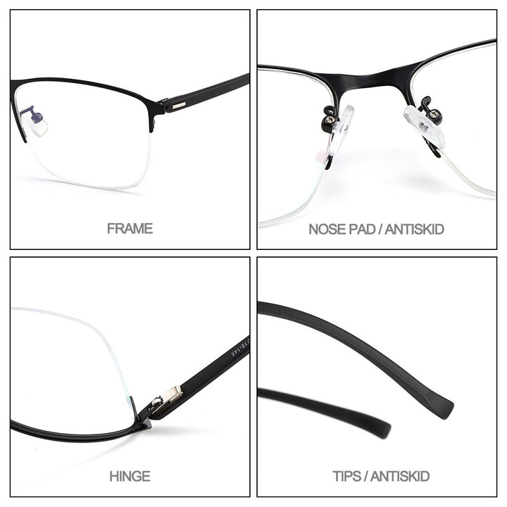 Gmei Men's Semi Rim Square Tr 90 Alloy Eyeglasses S61005 Semi Rim Gmei Optical
