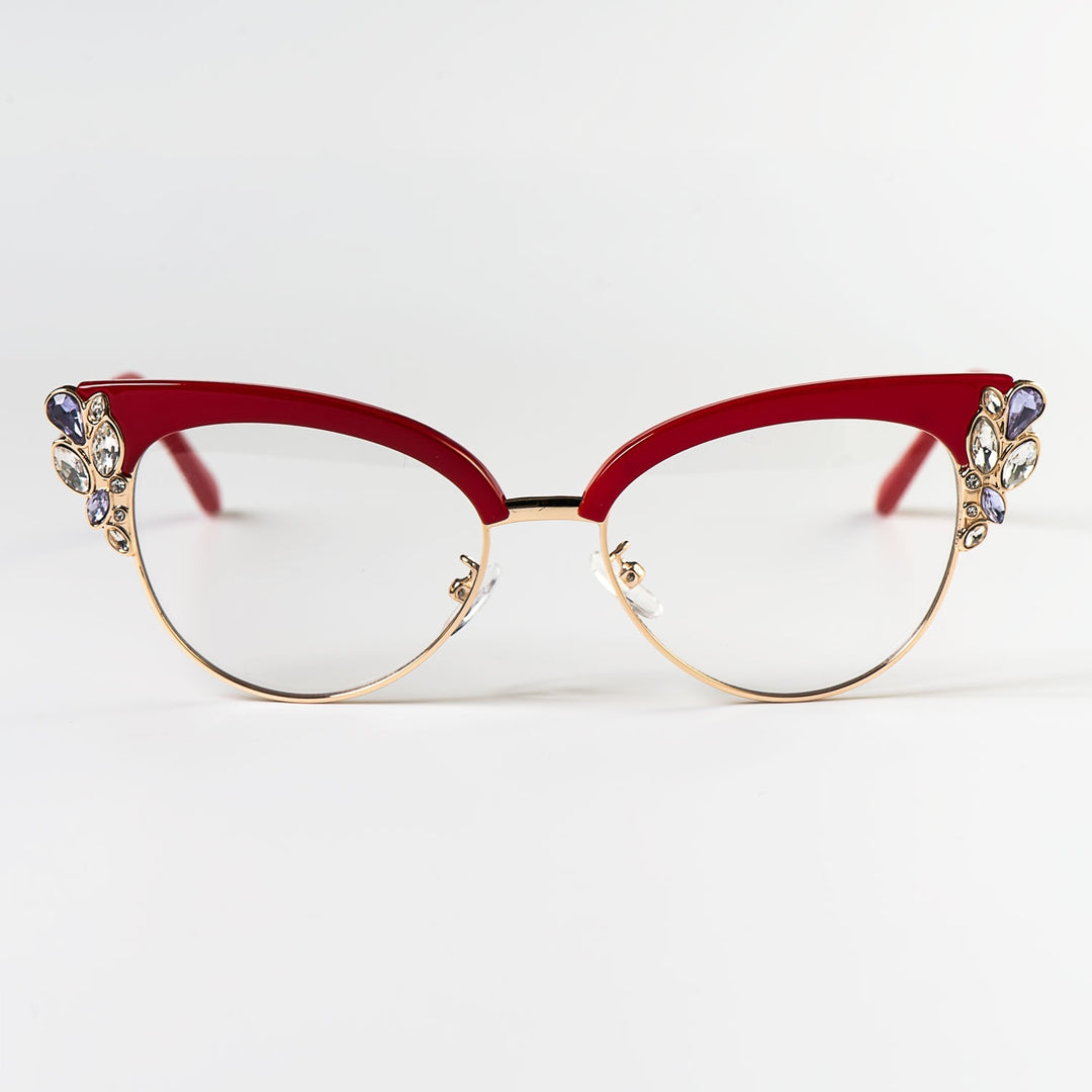 CCspace Women's Full Rim Rhinestone Cat Eye Acetate Alloy Frame Eyeglasses 45120 Full Rim CCspace