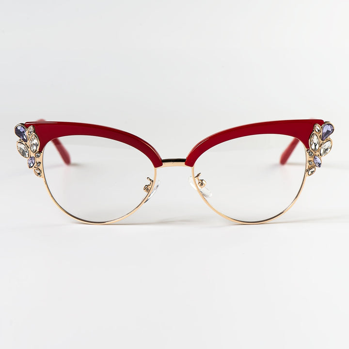 CCspace Women's Full Rim Rhinestone Cat Eye Acetate Alloy Frame Eyeglasses 45120 Full Rim CCspace