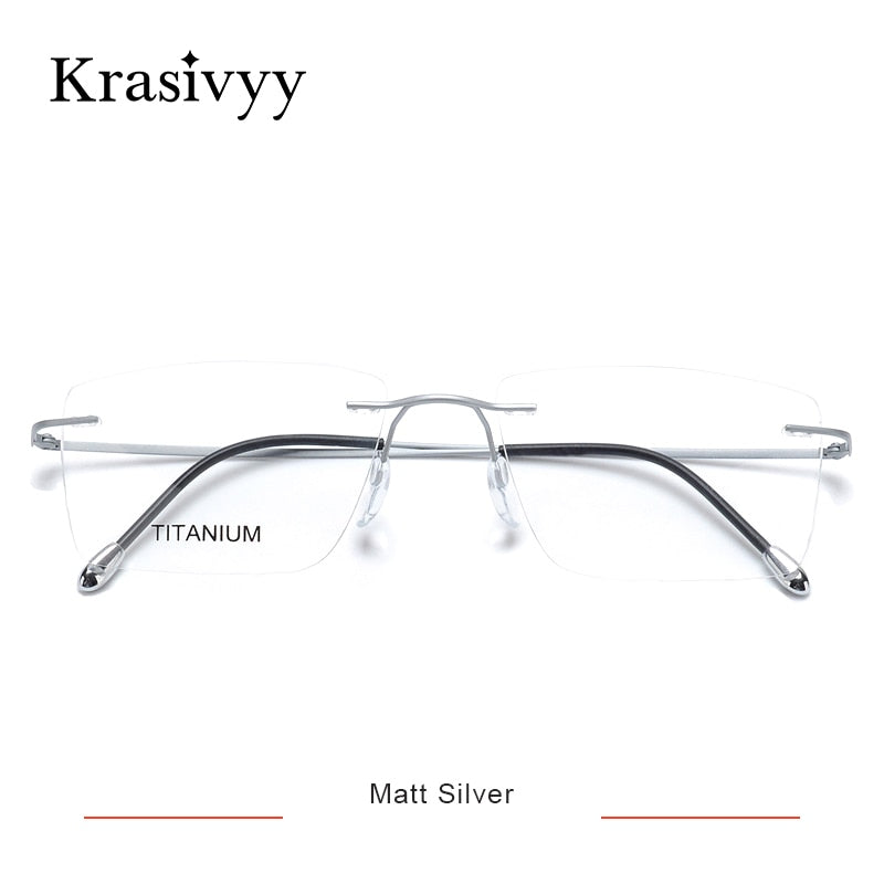 Krasivyy Unisex Rimless Square Titanium Eyeglasses Kr16011 Rimless Krasivyy Matt Silver