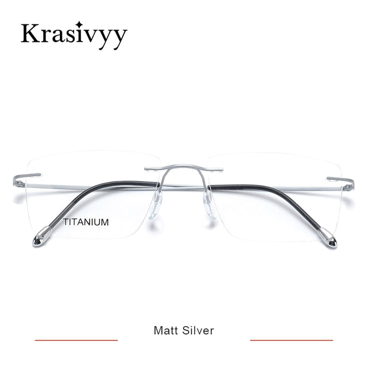 Krasivyy Unisex Rimless Square Titanium Eyeglasses Kr16011 Rimless Krasivyy Matt Silver