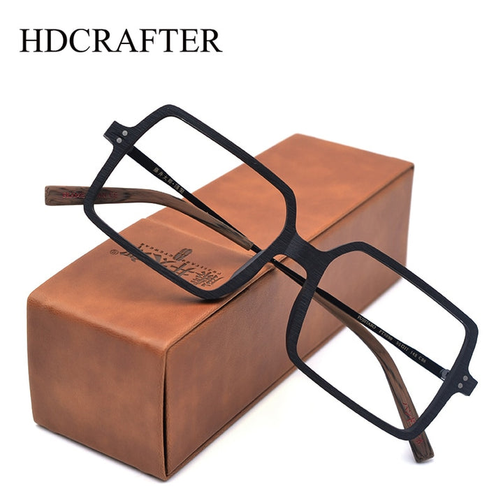 Hdcrafter Unisex Full Rim Oversized Square Wood Frame Eyeglasses Ft8890 Full Rim Hdcrafter Eyeglasses