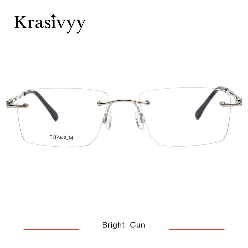 Krasivyy Men's Rimless Square Titanium  Eyeglasses Kr16061 Rimless Krasivyy Bright Gun China 