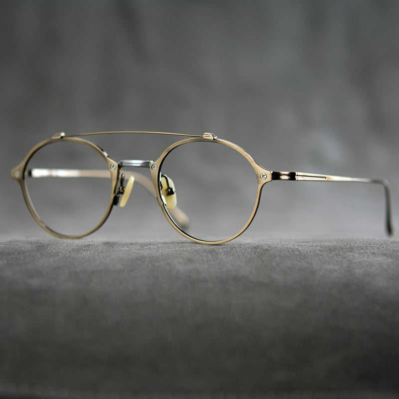 Gatenac Unisex Full Rim Round Double Bridge Titanium Frame Eyeglasses Gxyj340 Full Rim Gatenac