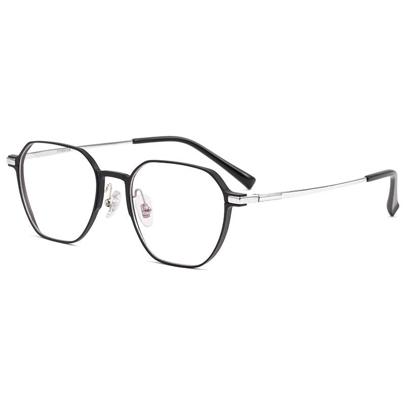 Yimaruili Unisex Full Rim Aluminum Magnesium Polygonal Frame Eyeglasses 5052 Full Rim Yimaruili Eyeglasses Black