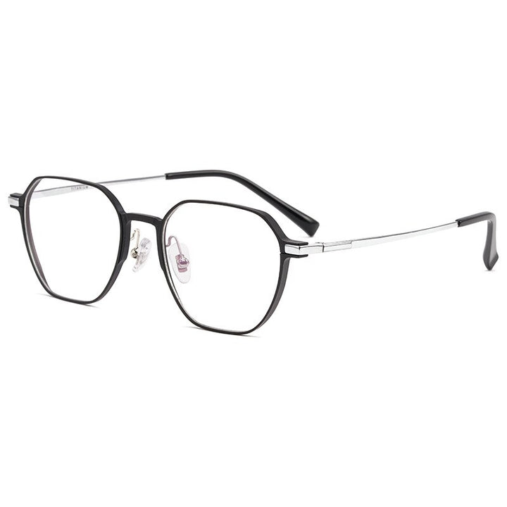 Yimaruili Unisex Full Rim Aluminum Magnesium Polygonal Frame Eyeglasses 5052 Full Rim Yimaruili Eyeglasses Black  