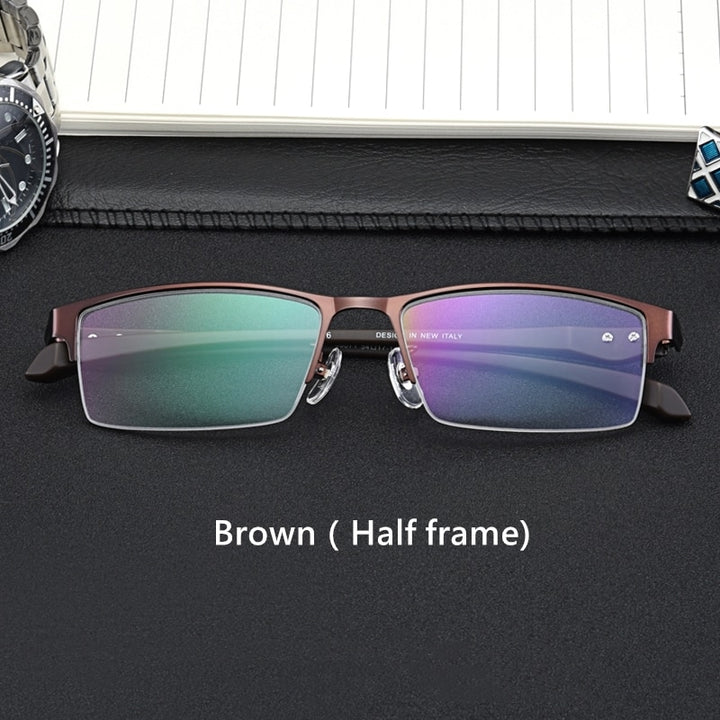 Yimaruili Men's Semi Or Full Rim Alloy Frame Eyeglasses 66071/66085 Full Rim Yimaruili Eyeglasses Brown(Half Frame)