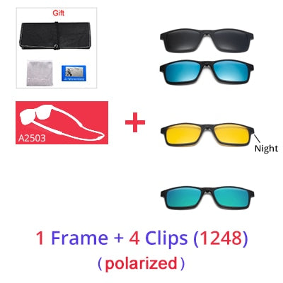 Ralferty Women's Full Rim Square Acetate Reading Glasses Clip On Sunglasses A2503 Reading Glasses Ralferty 1 Frame4 Clips 1248 Anti blue 0 Degree