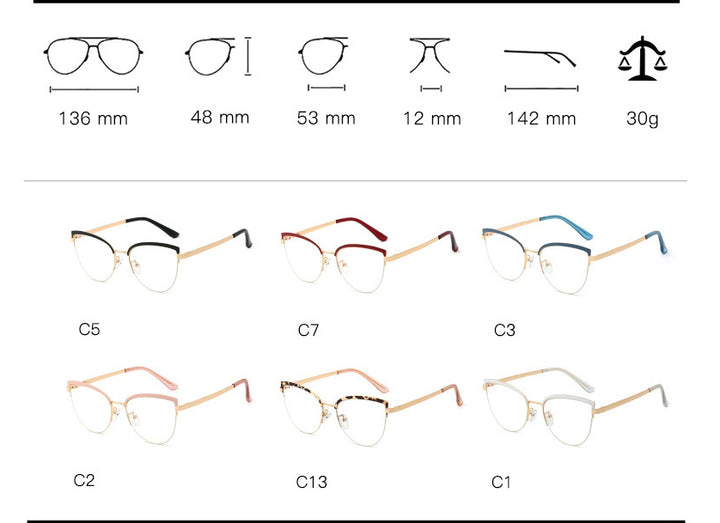 CCspace Unisex Full Rim Cat Eye Alloy Frame Eyeglasses 48193 Full Rim CCspace