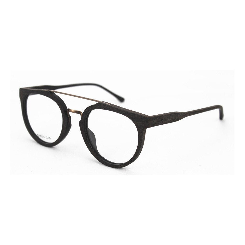 Hdcrafter Unisex Full Rim Round Wood Metal Acetate Double Bridge Frame Eyeglasses Spr09 Full Rim Hdcrafter Eyeglasses