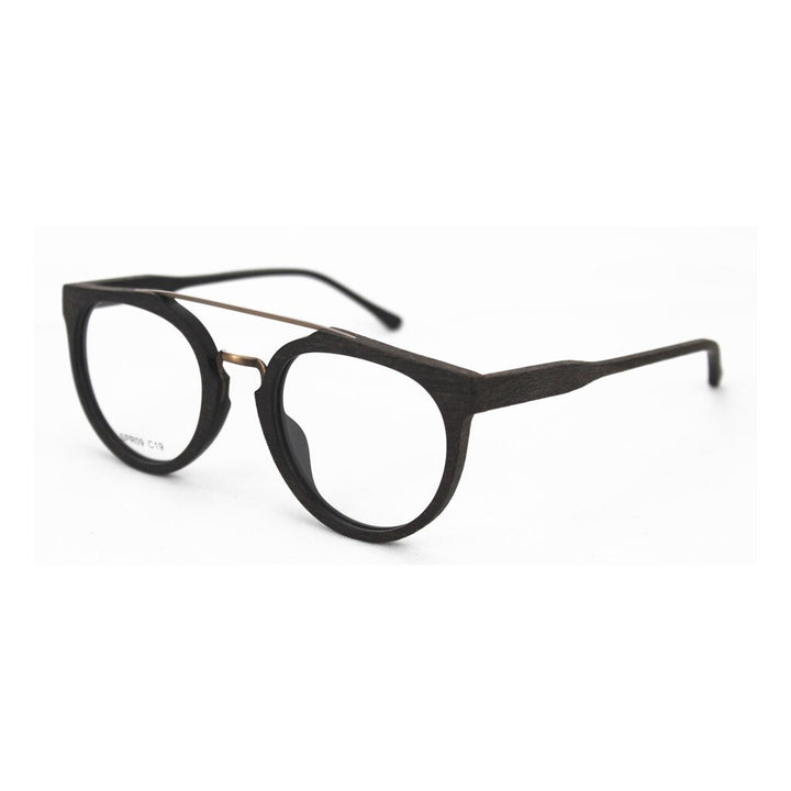 Hdcrafter Unisex Full Rim Round Wood Metal Acetate Double Bridge Frame Eyeglasses Spr09 Full Rim Hdcrafter Eyeglasses