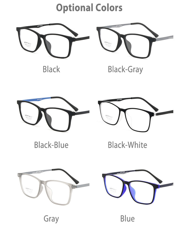 Hotony Unisex Full Rim Square TR 90 Resin B Titanium Frame Eyeglasses 9828 Full Rim Hotony