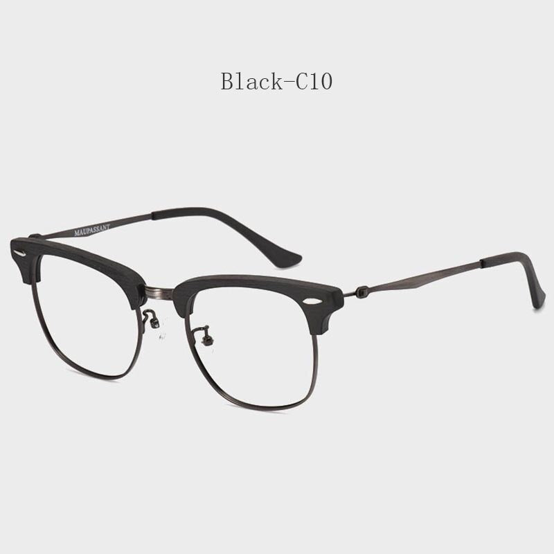 Hdcrafter Men's Full Rim Round Wood Alloy Frame Eyeglasses 8057 Full Rim Hdcrafter Eyeglasses Black-C10