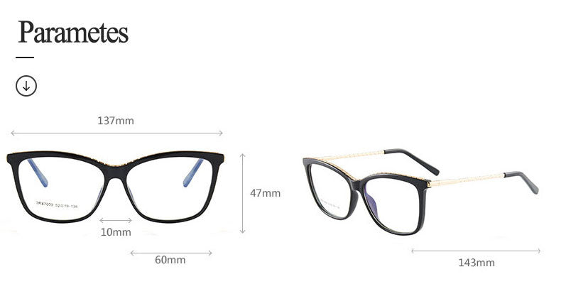 Hotony Woman's Full Rim Square TR 90 Resin Alloy Frame Eyeglasses 7009 Full Rim Hotony