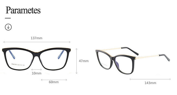 Hotony Woman's Full Rim Square TR 90 Resin Alloy Frame Eyeglasses 7009 Full Rim Hotony