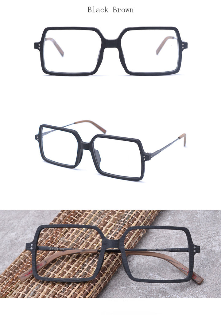 Hdcrafter Unisex Full Rim Oversized Square Wood Frame Eyeglasses Ft8890 Full Rim Hdcrafter Eyeglasses