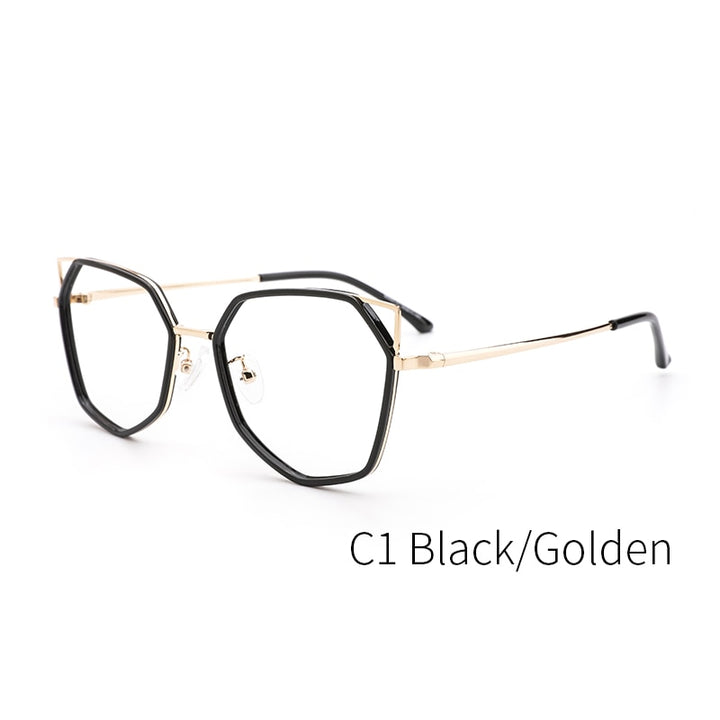 Kansept Women's Full Rim Polygonal Cat Ear Alloy Acetate Frame Eyeglasses 90053 Full Rim Kansept 90053C1