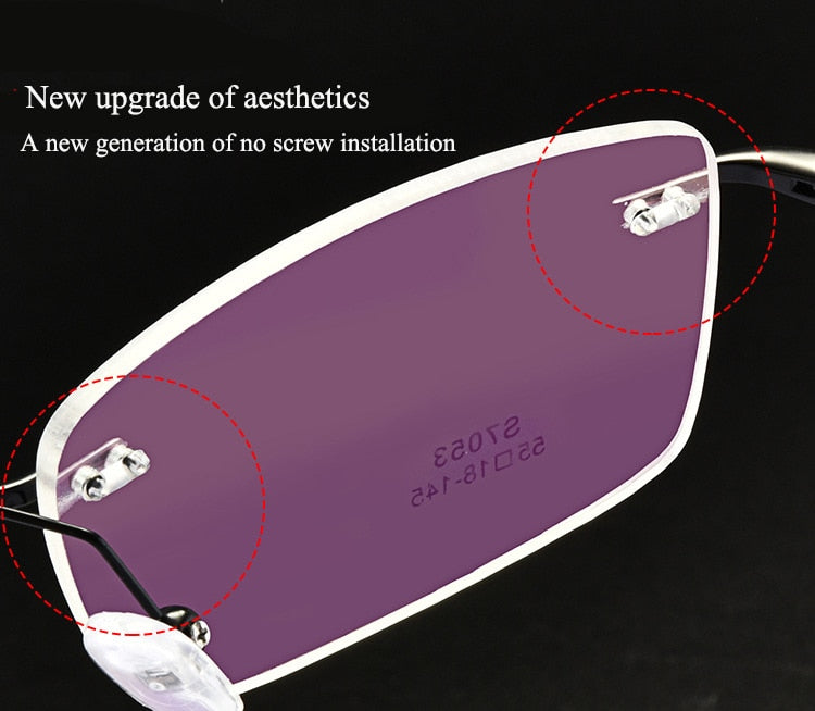 Men's Rimless Square Alloy Frame Eyeglasses Customizable Lenses Zt7053 Rimless Bclear