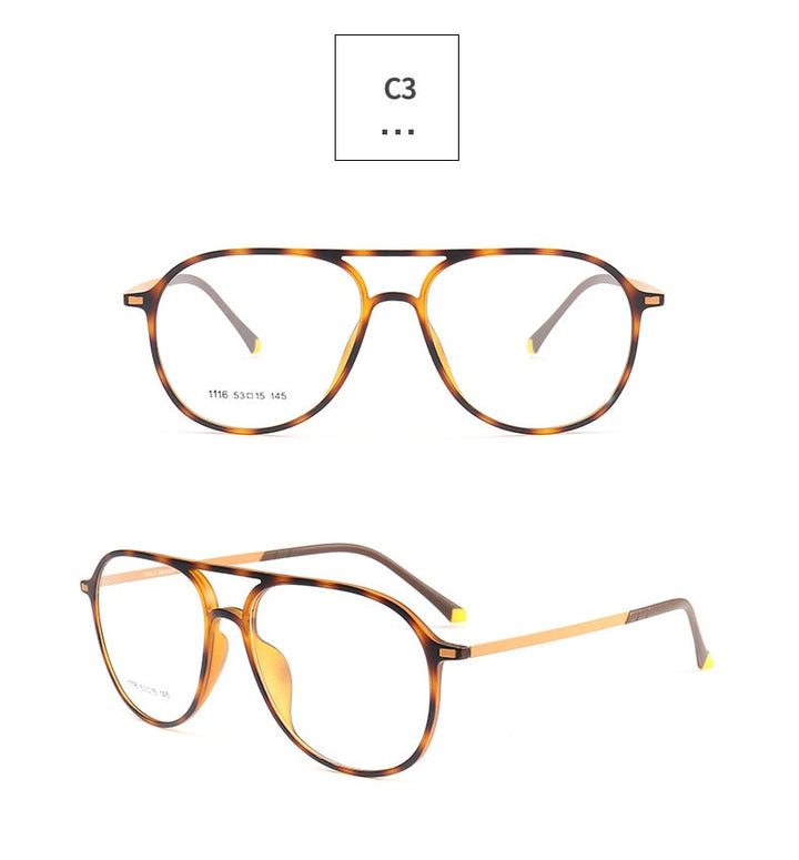 Unisex Double Bridge Acetate Steel Round Full Rim Eyeglasses 1116 Full Rim Bclear