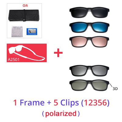 Ralferty Men's Full Rim Square Tr 90 Eyeglasses Clip On Sunglasses With Clip Ons Ralferty 1 Frame 5 Clip 12356 Full black frame