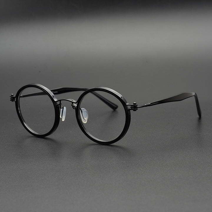Gatenac Unisex Full Rim Round Handcrafted Acetate Alloy Frame Eyeglasses Gxyj07 Full Rim Gatenac 2