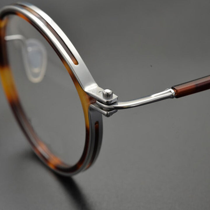 Gatenac Unisex Full Rim Round Handcrafted Acetate Alloy Frame Eyeglasses Gxyj07 Full Rim Gatenac