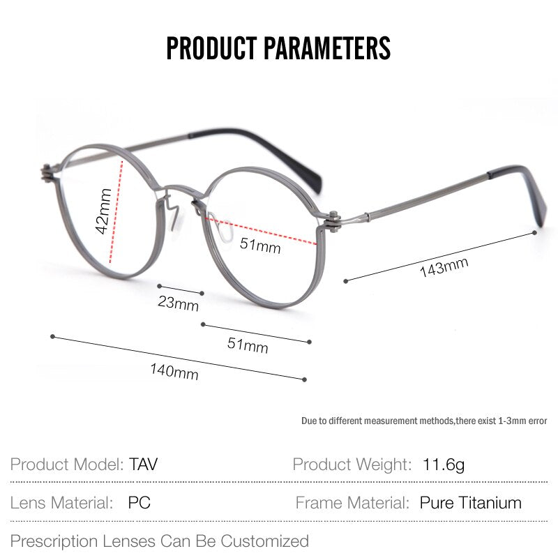 Muzz Unisex Full Rim Round Brushed Titanium Screwless Frame Eyeglasses Tav Full Rim Muzz
