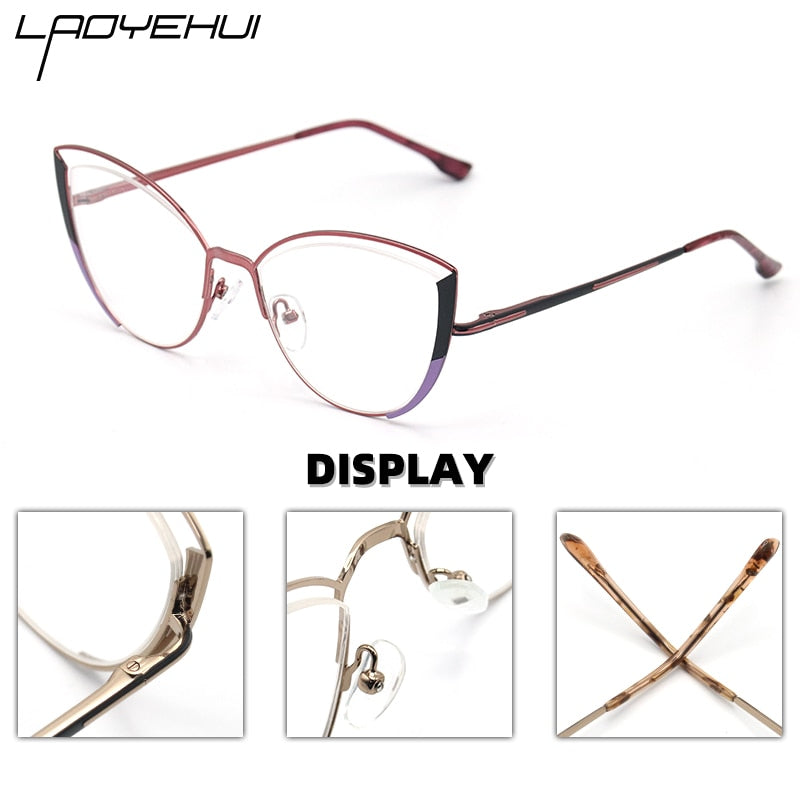 Laoyehui Women's Full Rim Cat Eye Acetate Alloy Reading Glasses Anti-Blue Light 1993 Reading Glasses Laoyehui