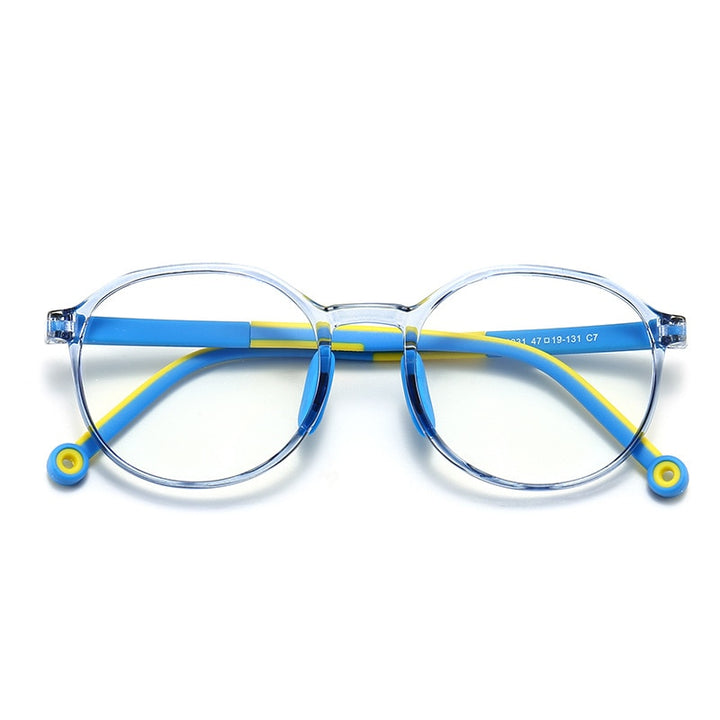 CCspace Children's Unisex Full Rim Round Tr 90 Titanium Frame Eyeglasses 49529 Full Rim CCspace C7Clear-Blue
