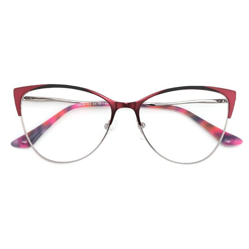 Laoyehui Women's Eyeglasses Cat Eye Alloy Frame 18026 Full Rim Laoyehui Red