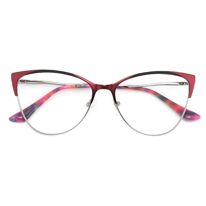 Laoyehui Women's Eyeglasses Cat Eye Alloy Frame 18026 Full Rim Laoyehui Red