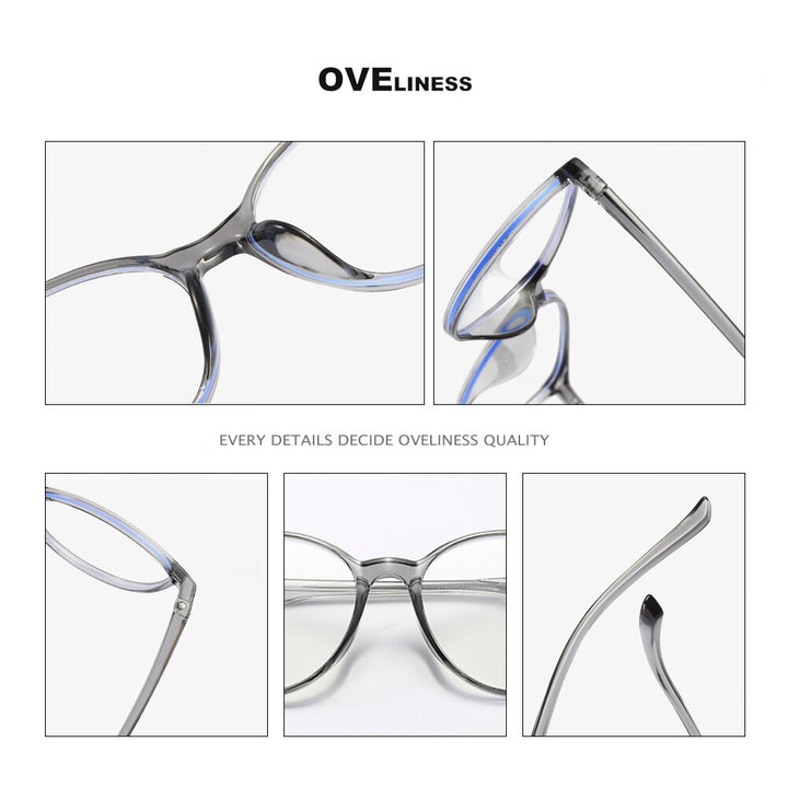 Oveliness Unisex Full Rim Round Square Tr 90 Titanium Eyeglasses 8075 Full Rim Oveliness