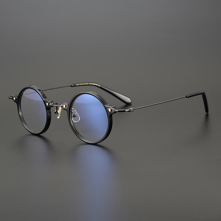 Gatenac Unisex Full Rim Round Acetate Titanium Frame Eyeglasses Gxyj577 Full Rim Gatenac Black