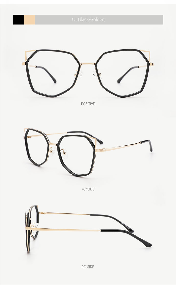 Kansept Women's Full Rim Polygonal Cat Ear Alloy Acetate Frame Eyeglasses 90053 Full Rim Kansept