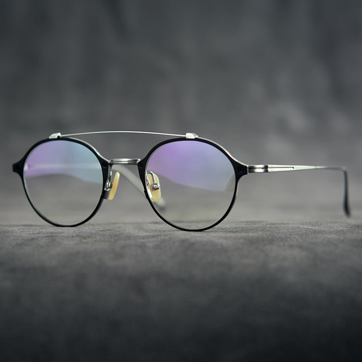 Gatenac Unisex Full Rim Round Double Bridge Titanium Frame Eyeglasses Gxyj340 Full Rim Gatenac
