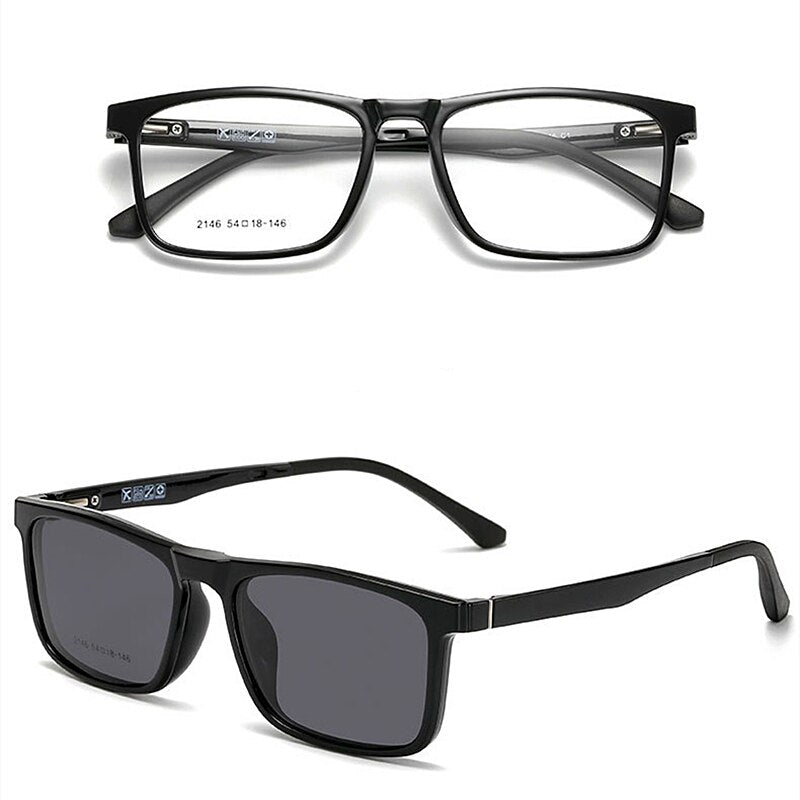Yimaruili Unisex Full Rim Resin Frame Eyeglasses With Polarized Lens Magnetic Clip On Sunglasses 2146 With Clip Ons Yimaruili Eyeglasses Brihgt Black  C1