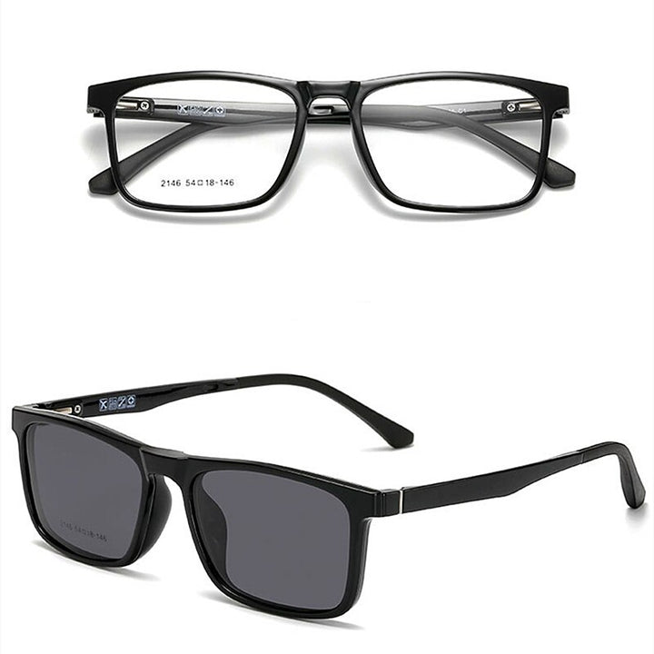Yimaruili Unisex Full Rim Resin Frame Eyeglasses With Polarized Lens Magnetic Clip On Sunglasses 2146 With Clip Ons Yimaruili Eyeglasses Brihgt Black  C1