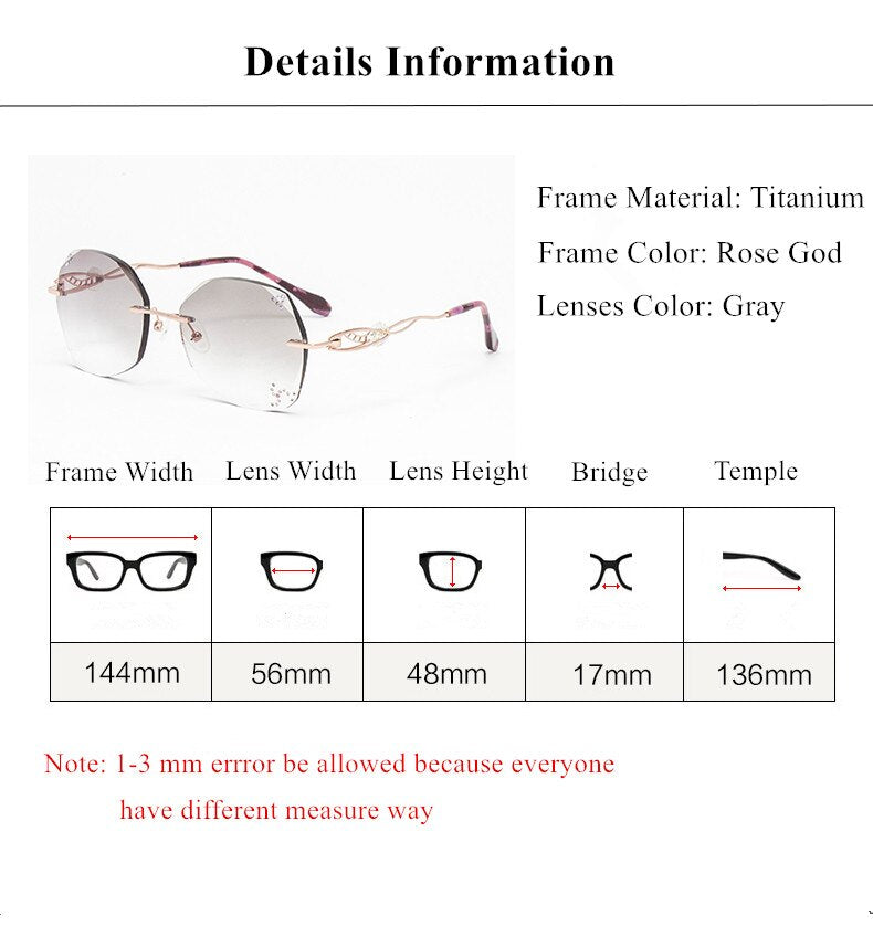 Chashma Ochki Women's Rimless Round Titanium Eyeglasses Gradient Tinted Demo Diamond Cut Lenses 007 Rimless Chashma Ochki