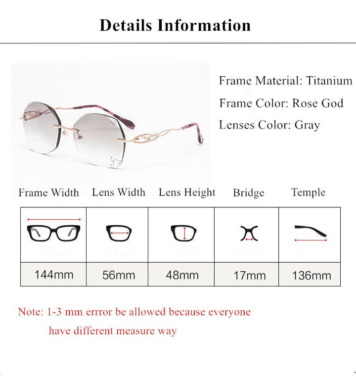Chashma Ochki Women's Rimless Round Titanium Eyeglasses Gradient Tinted Demo Diamond Cut Lenses 007 Rimless Chashma Ochki
