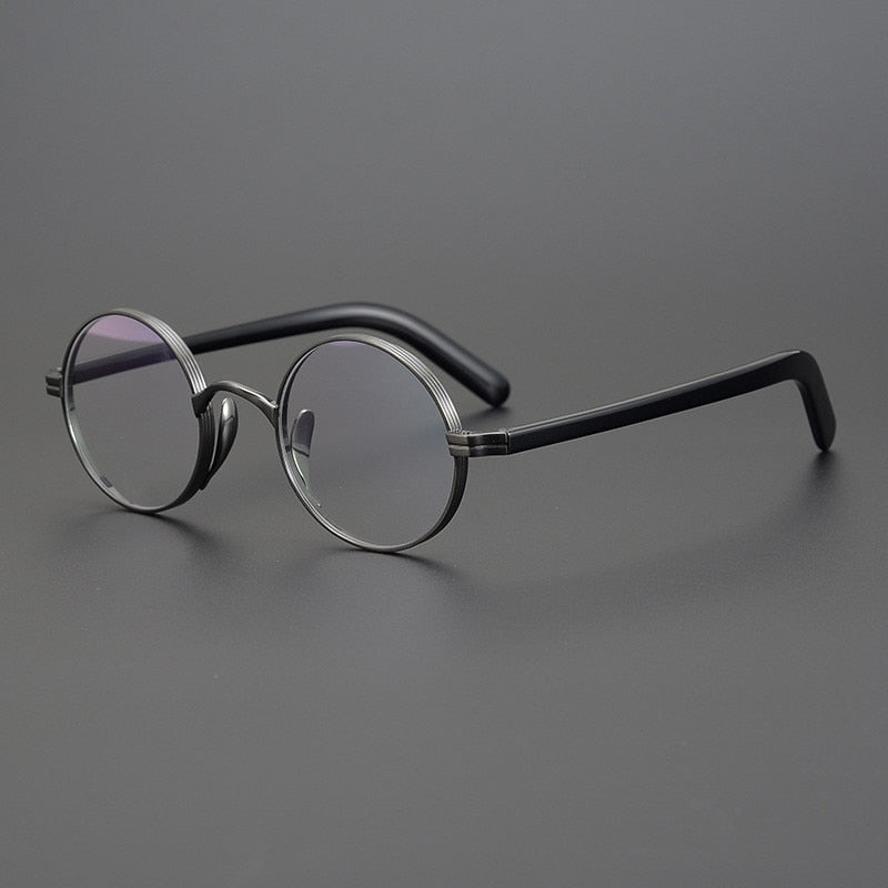 Gatenac Unisex Full Rim Round Titanium Acetate Frame Eyeglasses Gxyj47 Full Rim Gatenac Gun Black