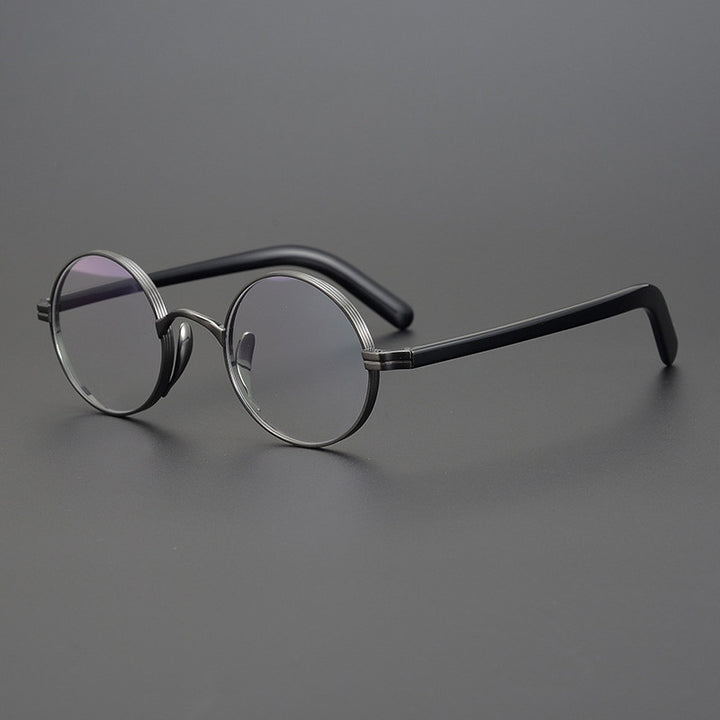 Gatenac Unisex Full Rim Round Titanium Acetate Frame Eyeglasses Gxyj47 Full Rim Gatenac Gun Black