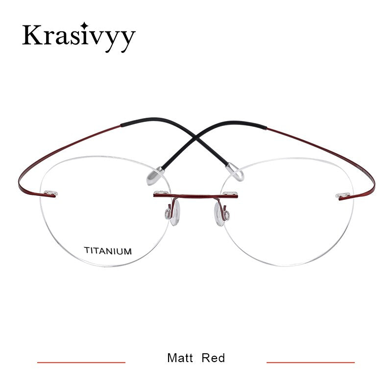 Krasivyy Unisex Rimless Round Titanium Eyeglasses Kr16017 Rimless Krasivyy Matt Red