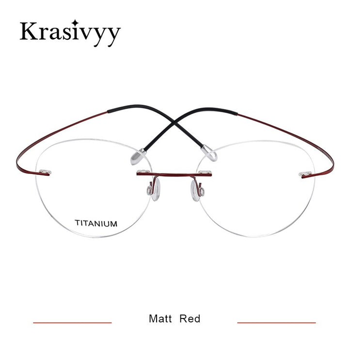 Krasivyy Unisex Rimless Round Titanium Eyeglasses Kr16017 Rimless Krasivyy Matt Red