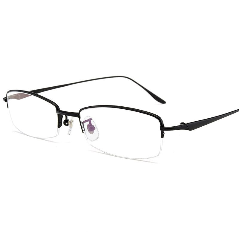 Men's Titanium Semi Rim Square Frame Eyeglasses D8560 Semi Rim Bclear black