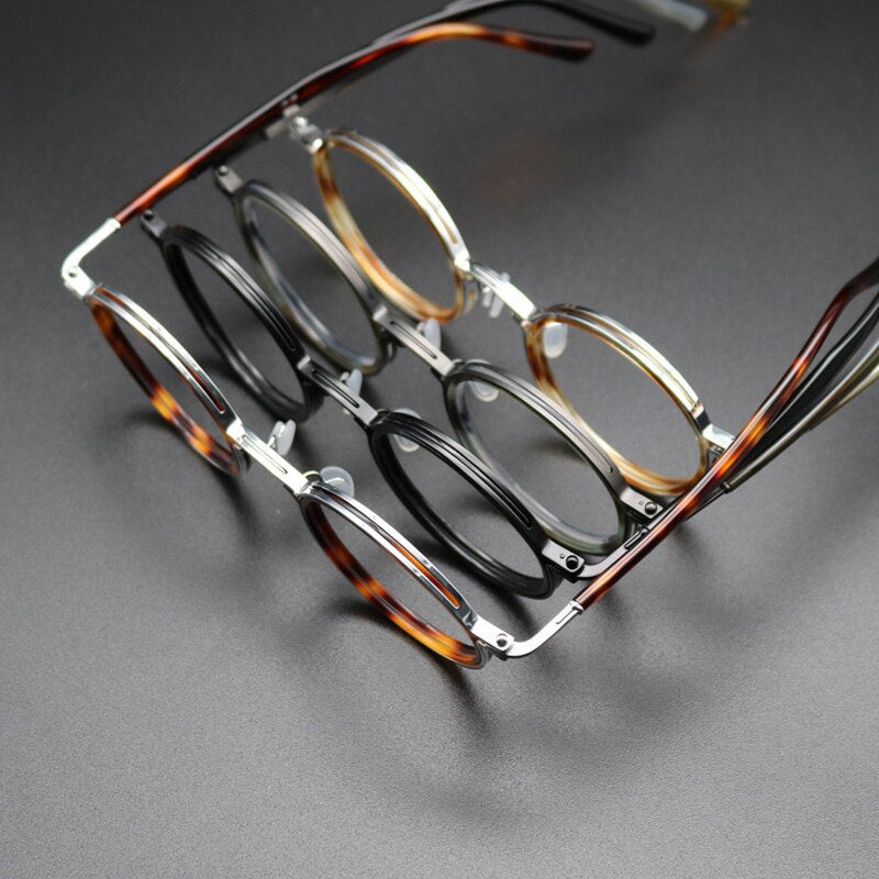 Gatenac Unisex Full Rim Round Acetate Titanium Frame Eyeglasses Gxyj543 Full Rim Gatenac   