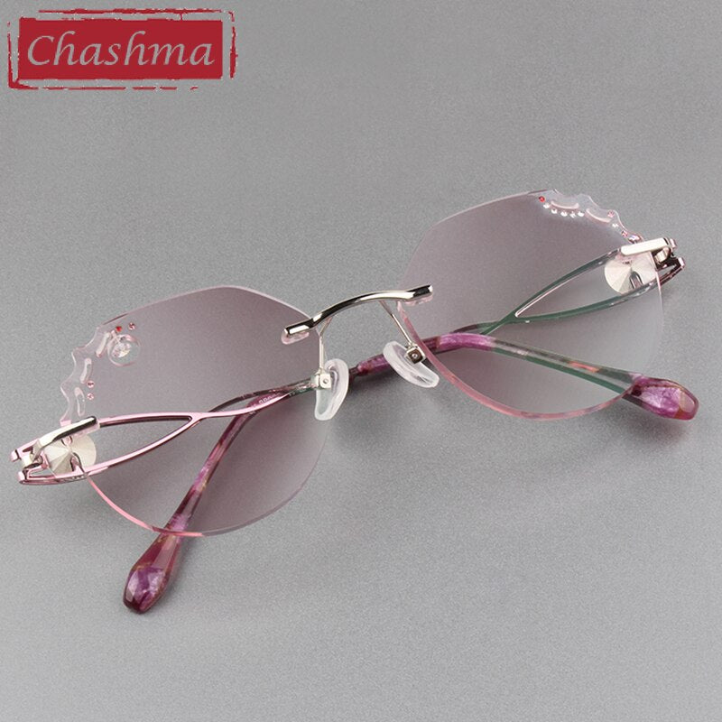 Chashma Women's Rimless Round Titanium Alloy Diamond Cut Frame Eyeglasses A88022 Rimless Chashma