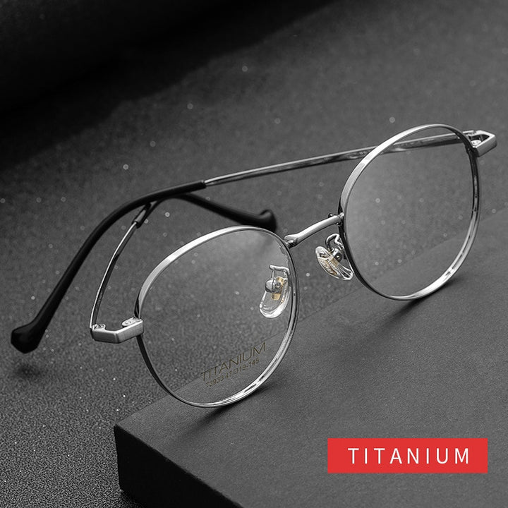 Yimaruili Men's Full Rim Round β Titanium Frame Eyeglasses T3933 Full Rim Yimaruili Eyeglasses